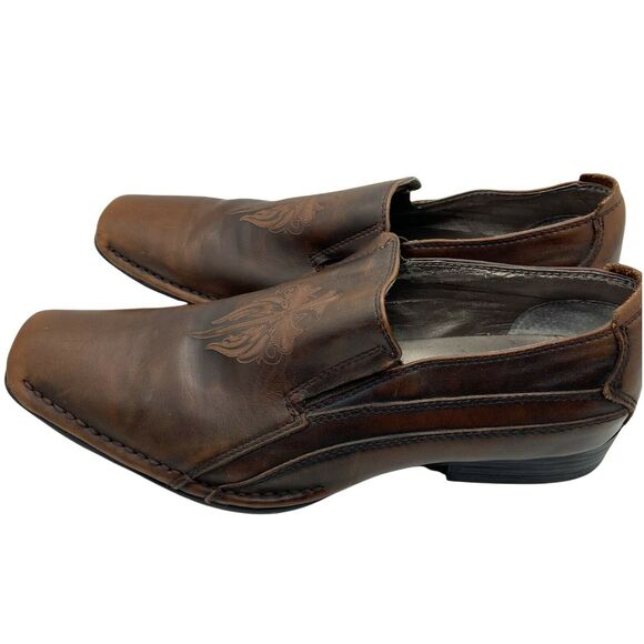 Mark Nason Loafers Shoes Gothic Sword Cross Lounge Brown Leather Square Toe 8.5 main image 6